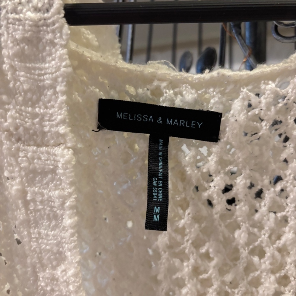 Melissa & Marley Open Knit Cardigan | White Lightweight Layering Sweater | Size - Picture 2 of 4